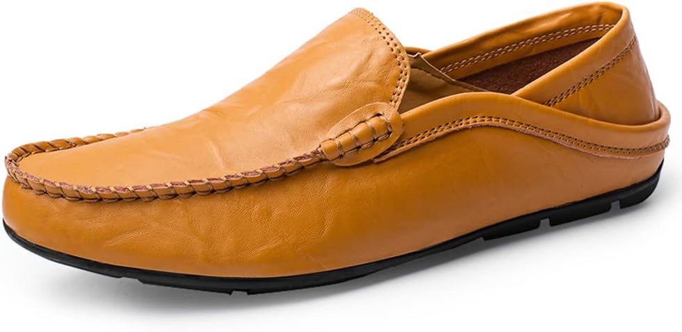 

Мужские лоферы Maylrvjv, слипоны, повседневные кожаные туфли, удобные мягкие гибкие обувь, на плоской подошве, желтый