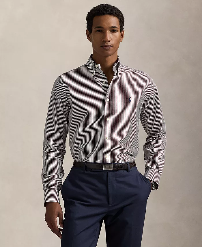 

Мужская классическая полосатая поплиновая рубашка Polo Ralph Lauren, загар/бежевый