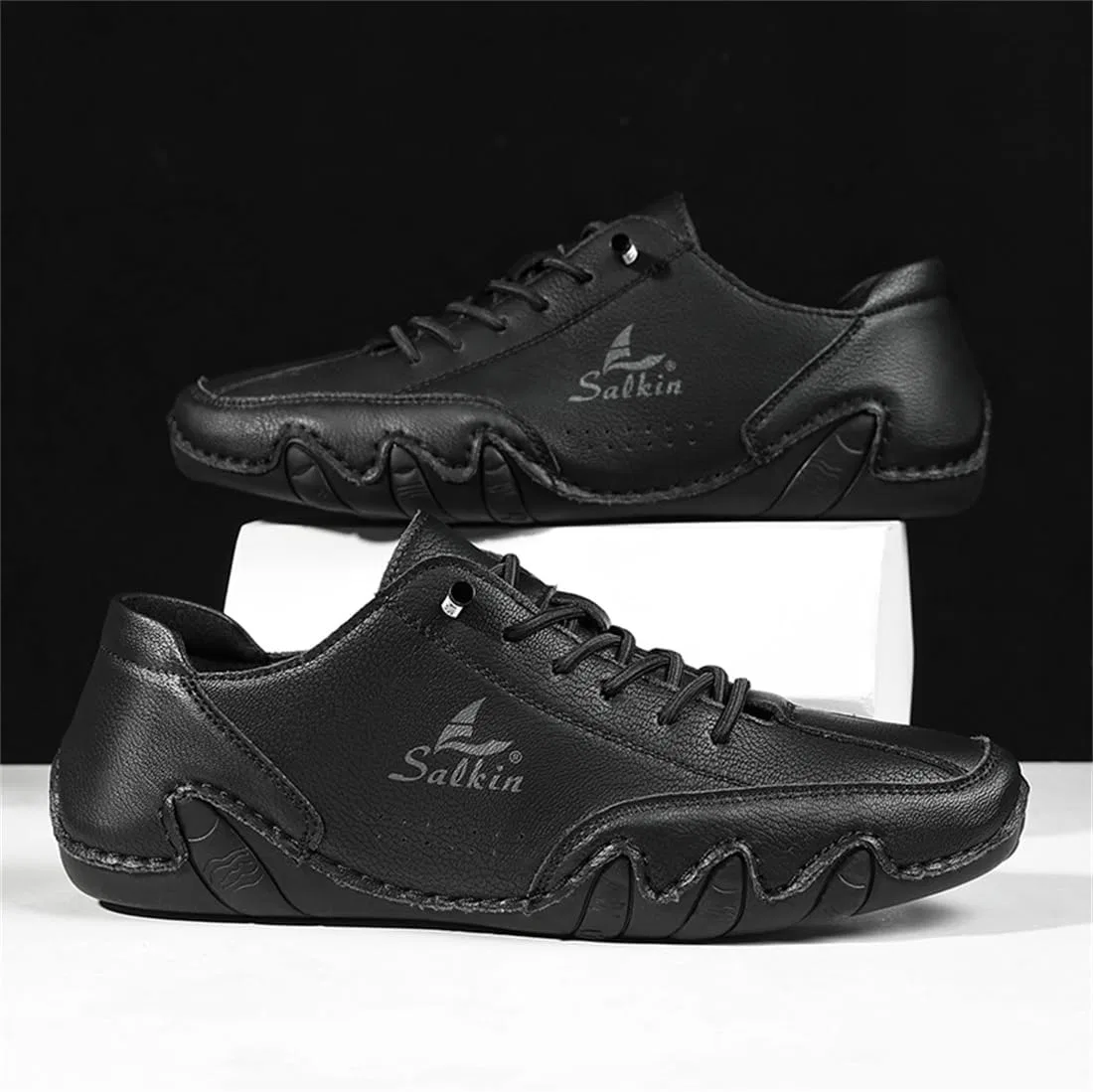 Мужские кожаные повседневные туфли без каблука, Loafers, красный SWZEC — фото 4