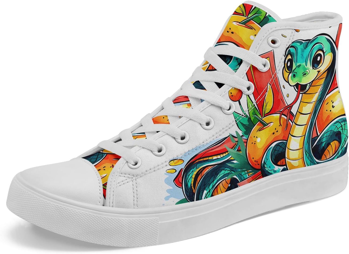 

Унисекс высокие кеды с принтом под змею из текстиля, легкие шнурованные обувь для прогулок, активного отдыха и повседневной носки Awsole, белый/красный/зеленый/оранжевый