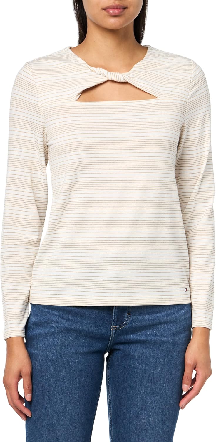 

Женский трикотажный топ Tommy Hilfiger с длинными рукавами и вырезом-замочной скважиной, Ivory