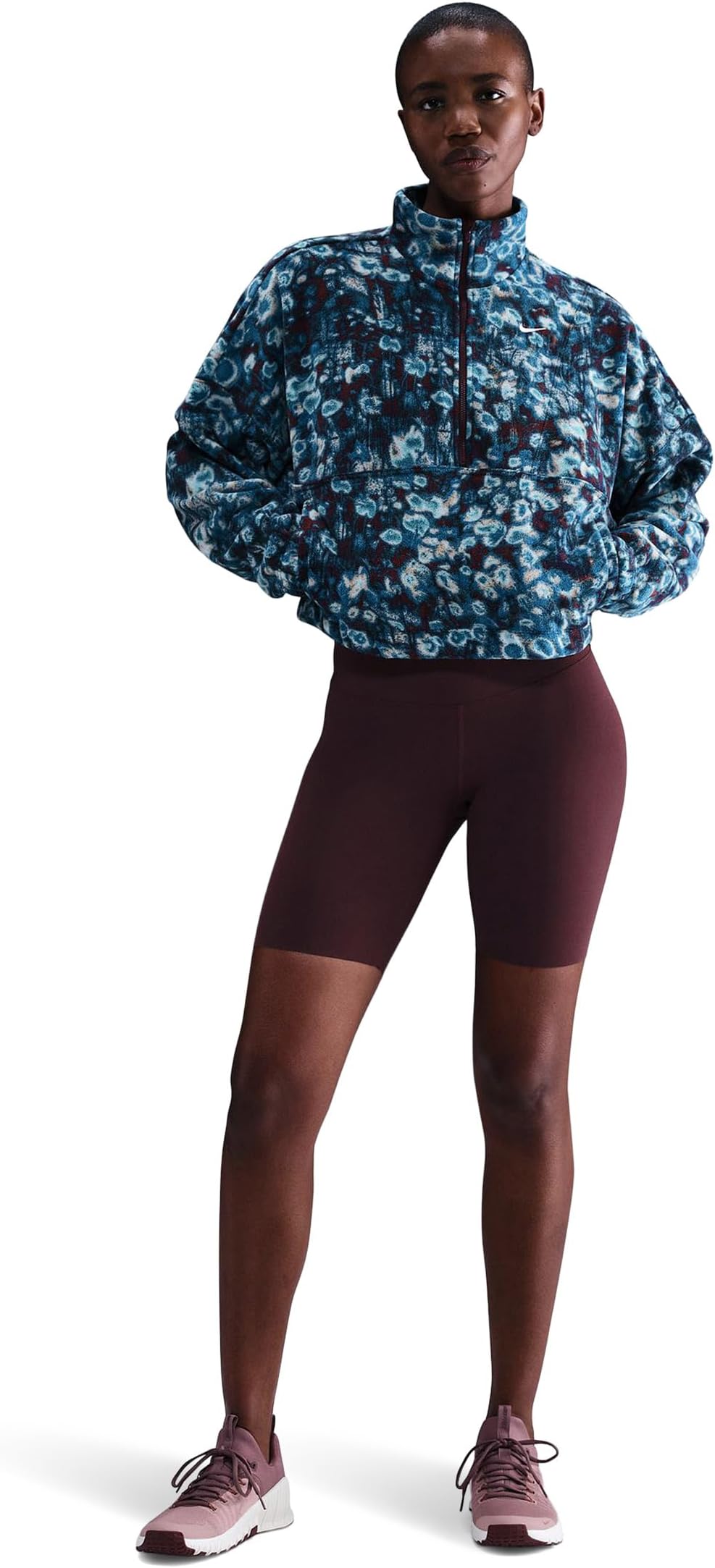 Женский топ-топ Thermo-FIT с полумолнией, цвет антрацит Nike, Burgundy Crush/Green Abyss/Midnight Navy/White — фото 4