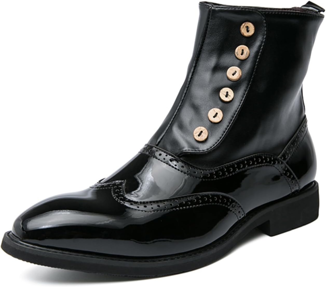 

Мужские ботинки-броги на шнуровке из лакированной кожи с высоким голенищем, заостренным носком, массивным каблуком, противоскользящей подошвой, повседневные для делового стиля, выпускного или вечеринки Qwuieoin, черный