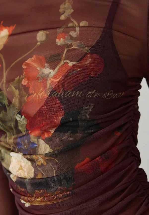 Блузка с длинными рукавами и присборенными боками Next, Ashmolean Museum Chocolate Floral Print