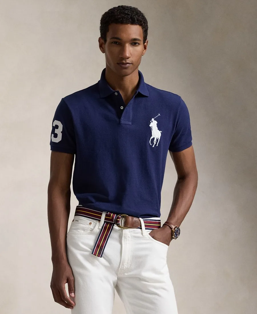 Мужская поло-рубашка Big Pony Custom Slim Fit из сетчатой ткани, стандартного и большого размера Polo Ralph Lauren, newport темно-синий