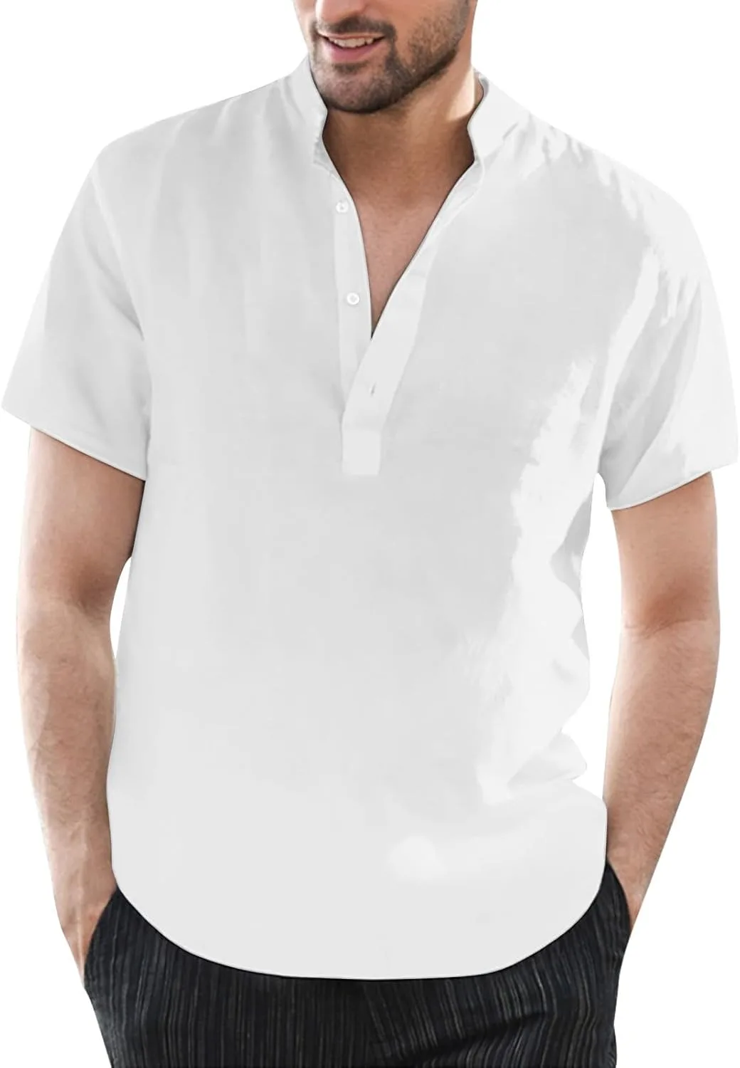 

Мужская легкая хлопковая льняная футболка с коротким рукавом Henley ESKNAS