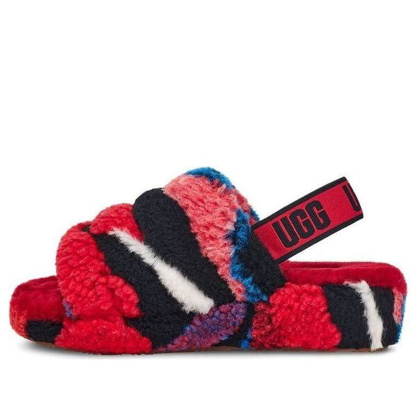 Сандалии пушистые, да, слайд-коллаж из кали Ugg, красный
