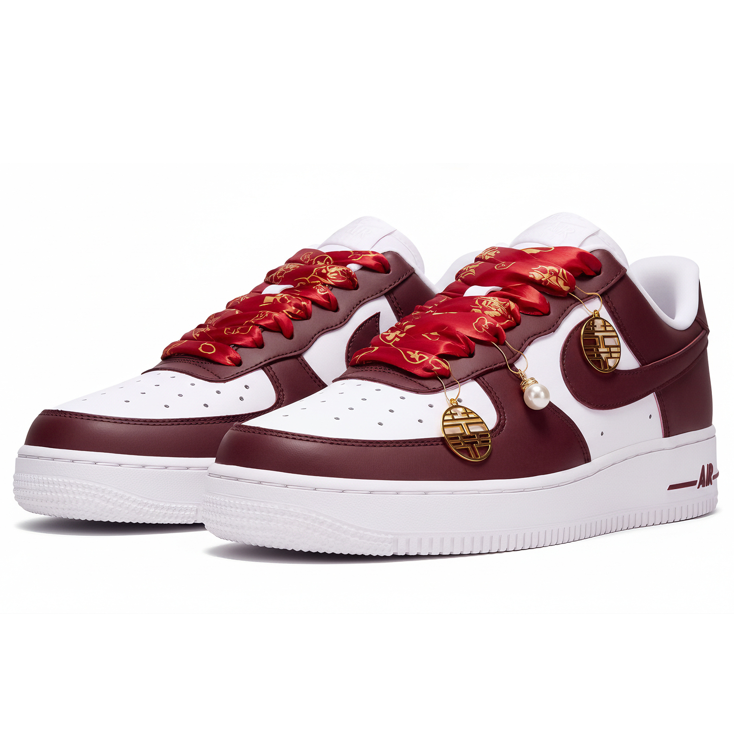 Nike Air Force 1 'Panda Leather', Sanci Laboratory, Horse Year, Wedding Shoes, Red Saddle Horse — фото 4