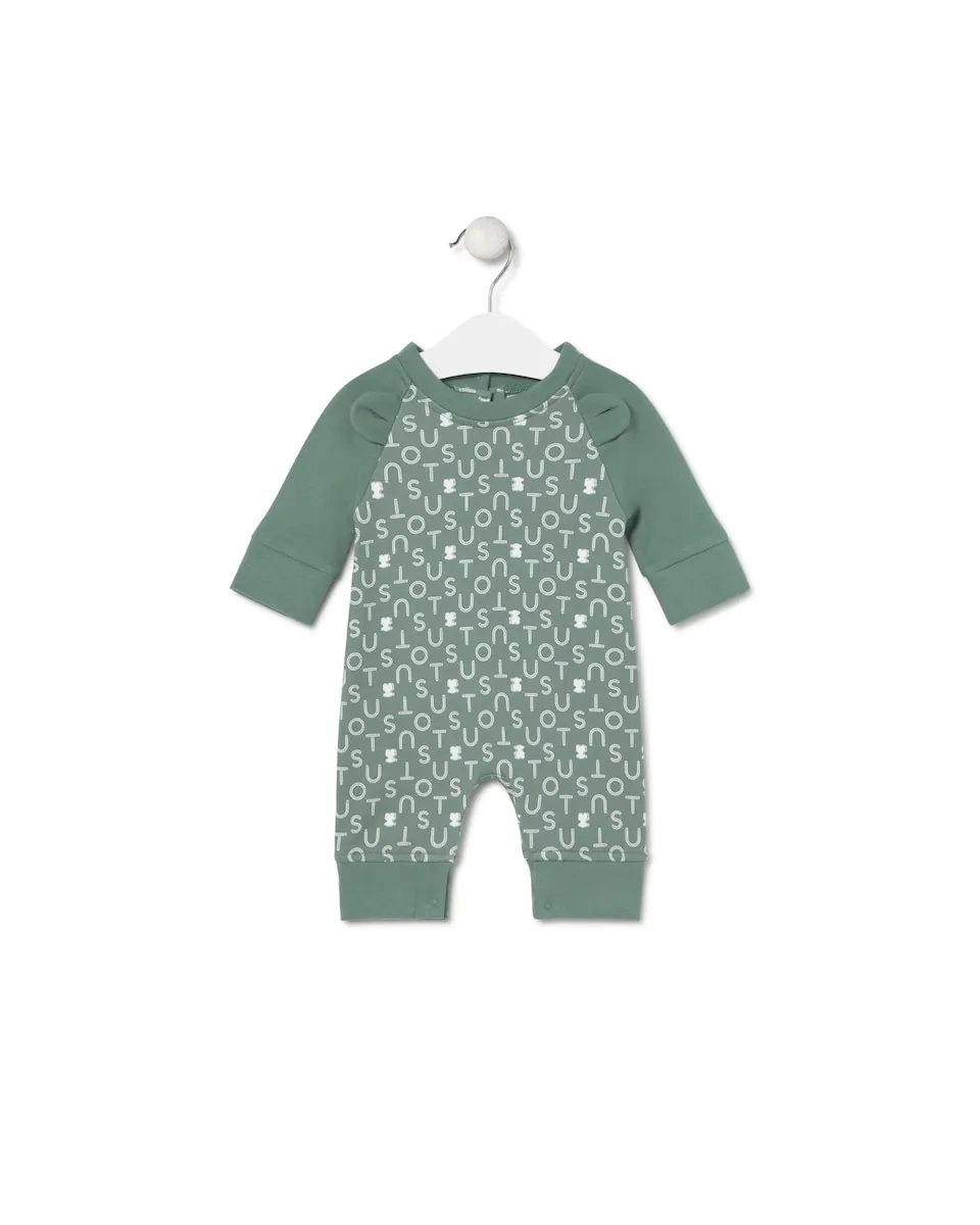 

Детский комбинезон с ушками из гладкого хлопка с принтом Tous, зеленый