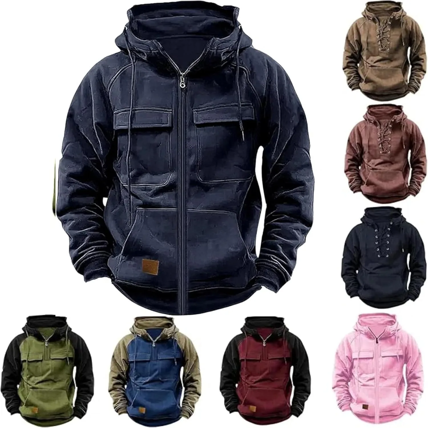 

Трендовый свитшот для мужчин Plus Size с капюшоном и молнией