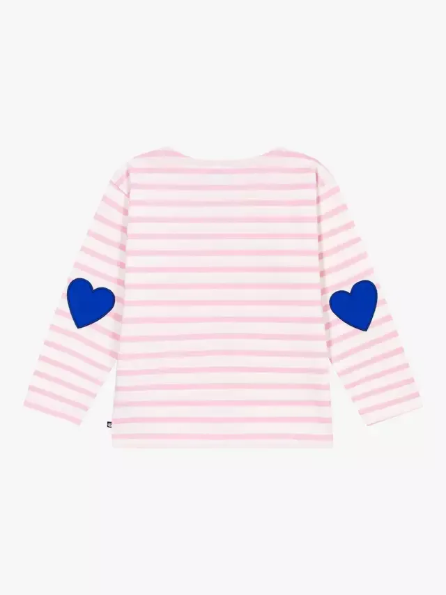 Детская свободная полосатая футболка с длинными рукавами, розовая Petit Bateau — фото 2
