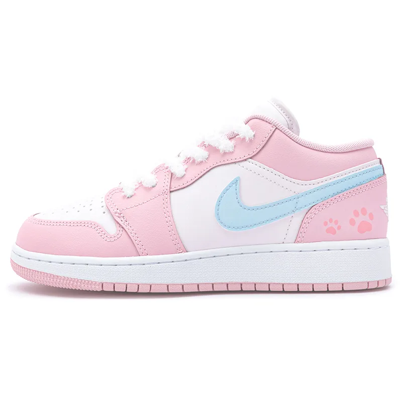 Jordan Кроссовки для скейтбординга Air 1 Sweet Pink Cat Paw из искусственной кожи низкие детские розовые голубые подростковые