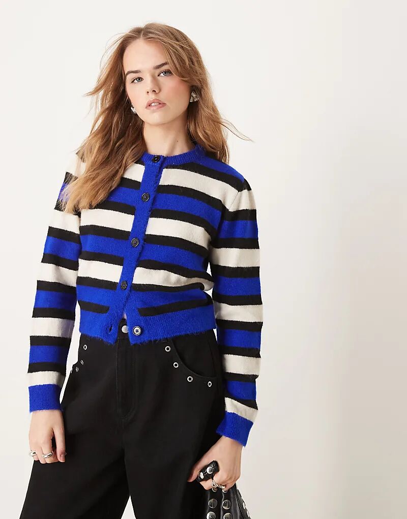 

Вязаный кардиган свободного кроя в синюю полоску ASOS DESIGN