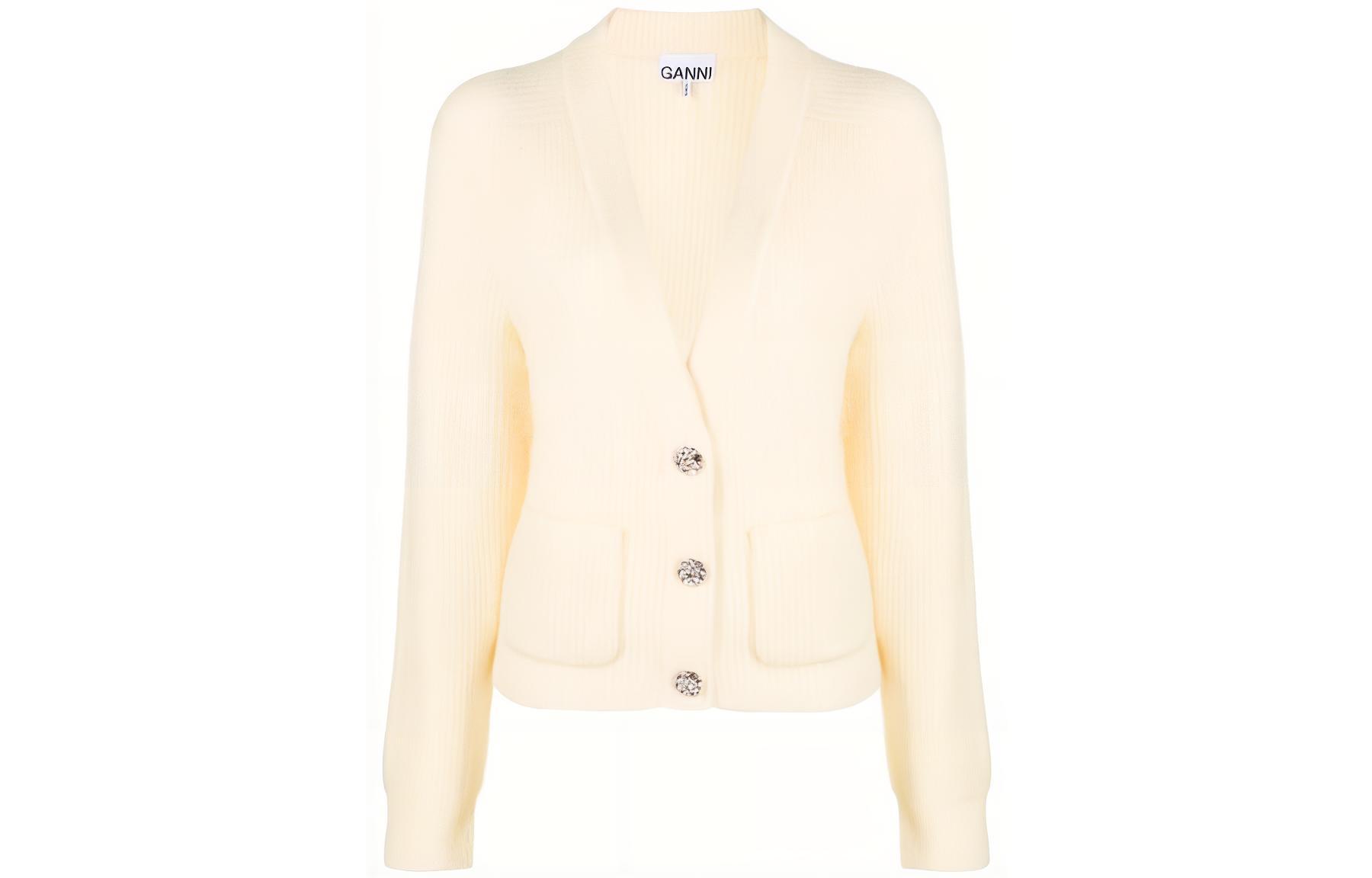 

Кардиган на пуговицах с v-образным вырезом GANNI, белый