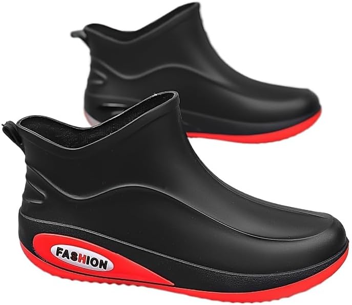 

Мужские резиновые сапоги Hhhchpm с легкой надевкой - повседневная обувь для дождя для всех сезонов и для работы на улице или на кухне/при мытье, черный/красный