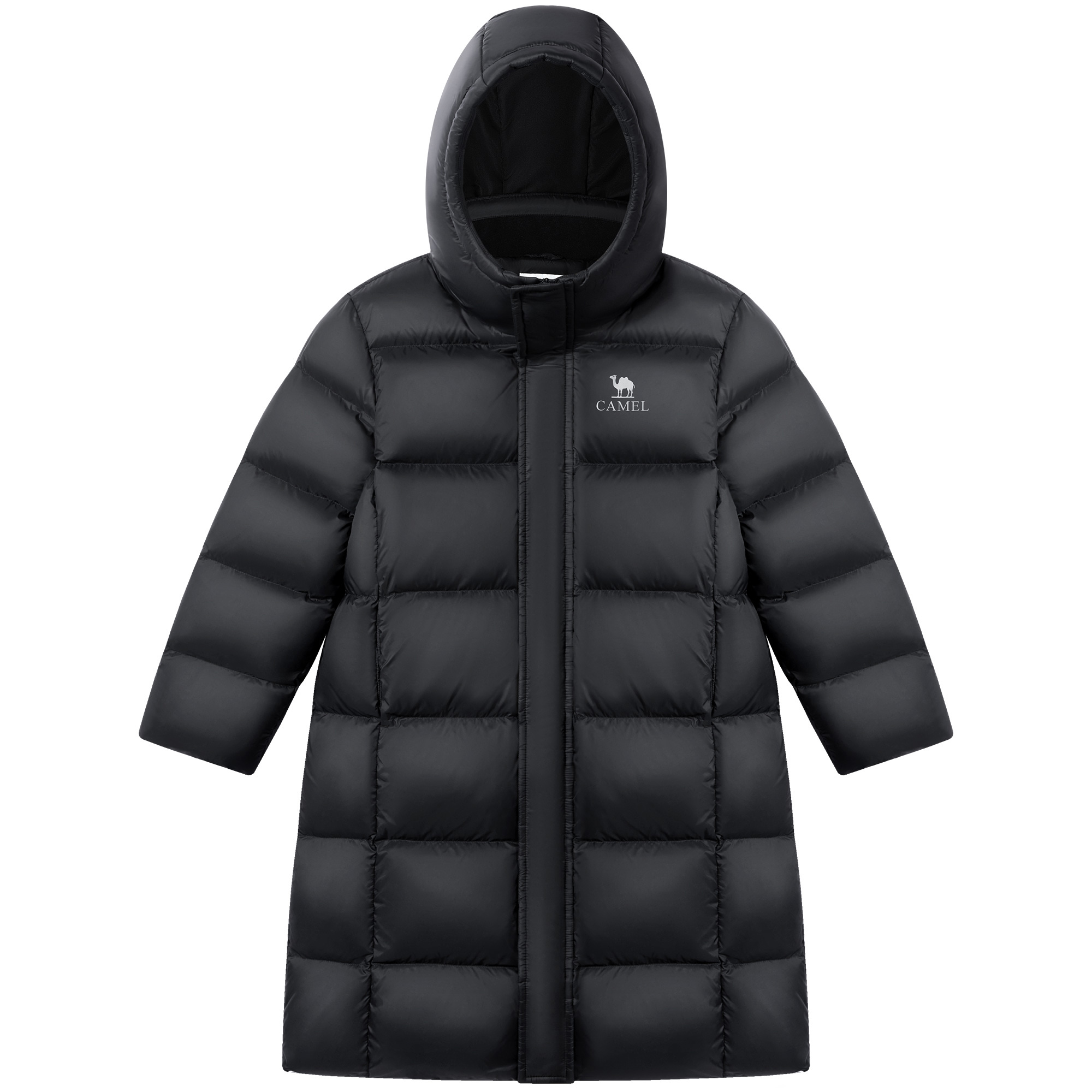 

Детская пуховая куртка с капюшоном, неотстегивающимся, умеренная ветрозащита CAMEL, phantom черный
