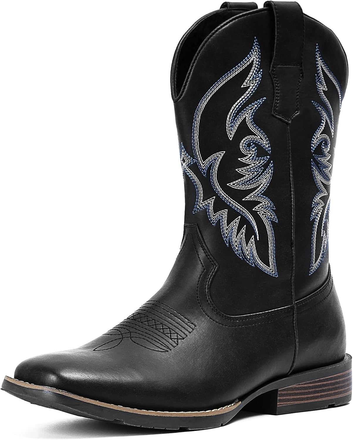 

Мужские ковбойские сапоги IUV с квадратным носком, вестерн-сапоги, прочные ретро-классические с вышивкой, на шнуровке, противоскользящие сельские сапоги, черный