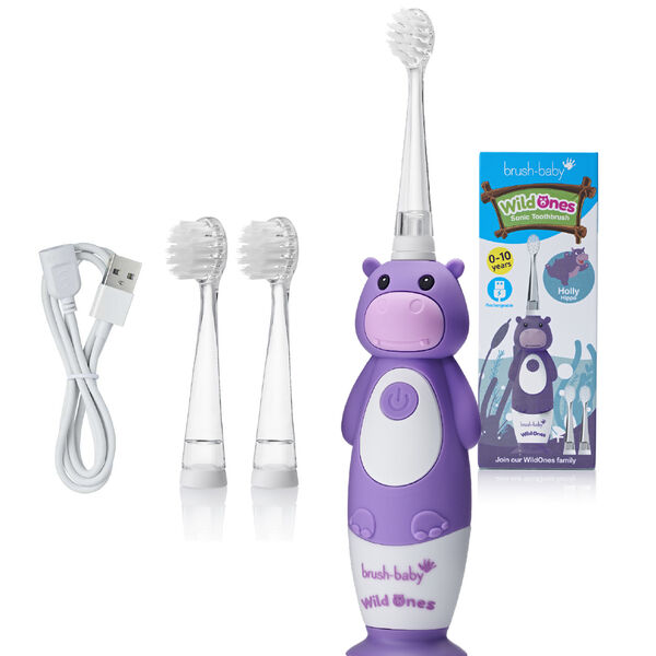 

Звуковая зубная щетка для детей 0-10л бегемот, 1 шт. Brush-Baby Wildones rechargeable toothbrush