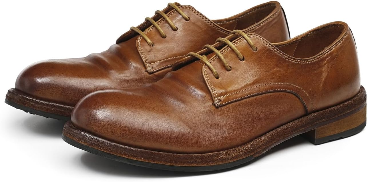 

Мужские классические туфли Santimon из натуральной лошадиной кожи, оксфорды, модные бизнес-кэжуал и формальные свадебные туфли с дышащей подкладкой - ручная работа, роскошные дерби с подошвой Goodyear-Welt, Tan