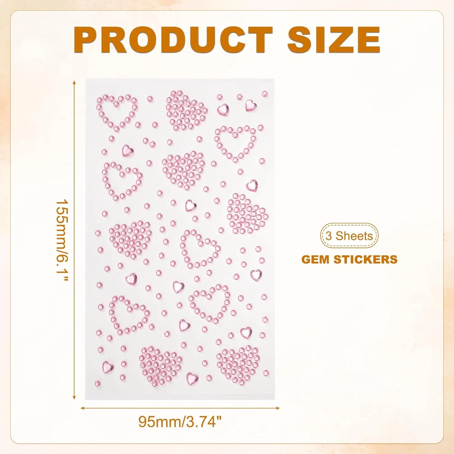 Стикеры для лица PATIKIL Heart Face Gem Stickers, розовый, 3 шт — фото 2