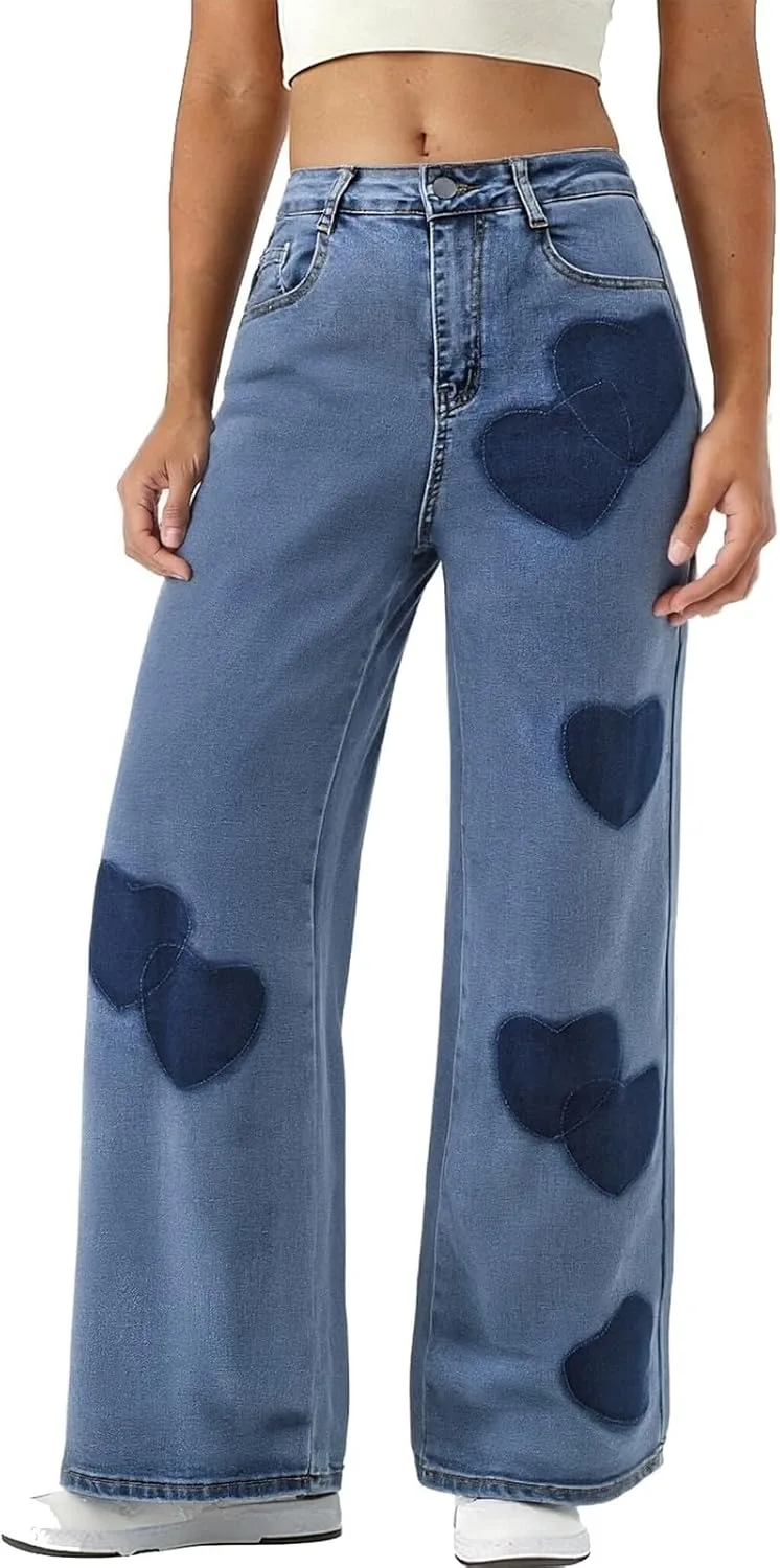 

Женские джинсы прямые широкие брюки high waisted boyfriend деним stretch relaxed fit винтаж с карманом Gaexia