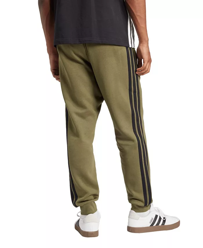 Мужские базовые джоггеры Regular-Fit с флисом и 3 полосками Adidas, зеленый — фото 4