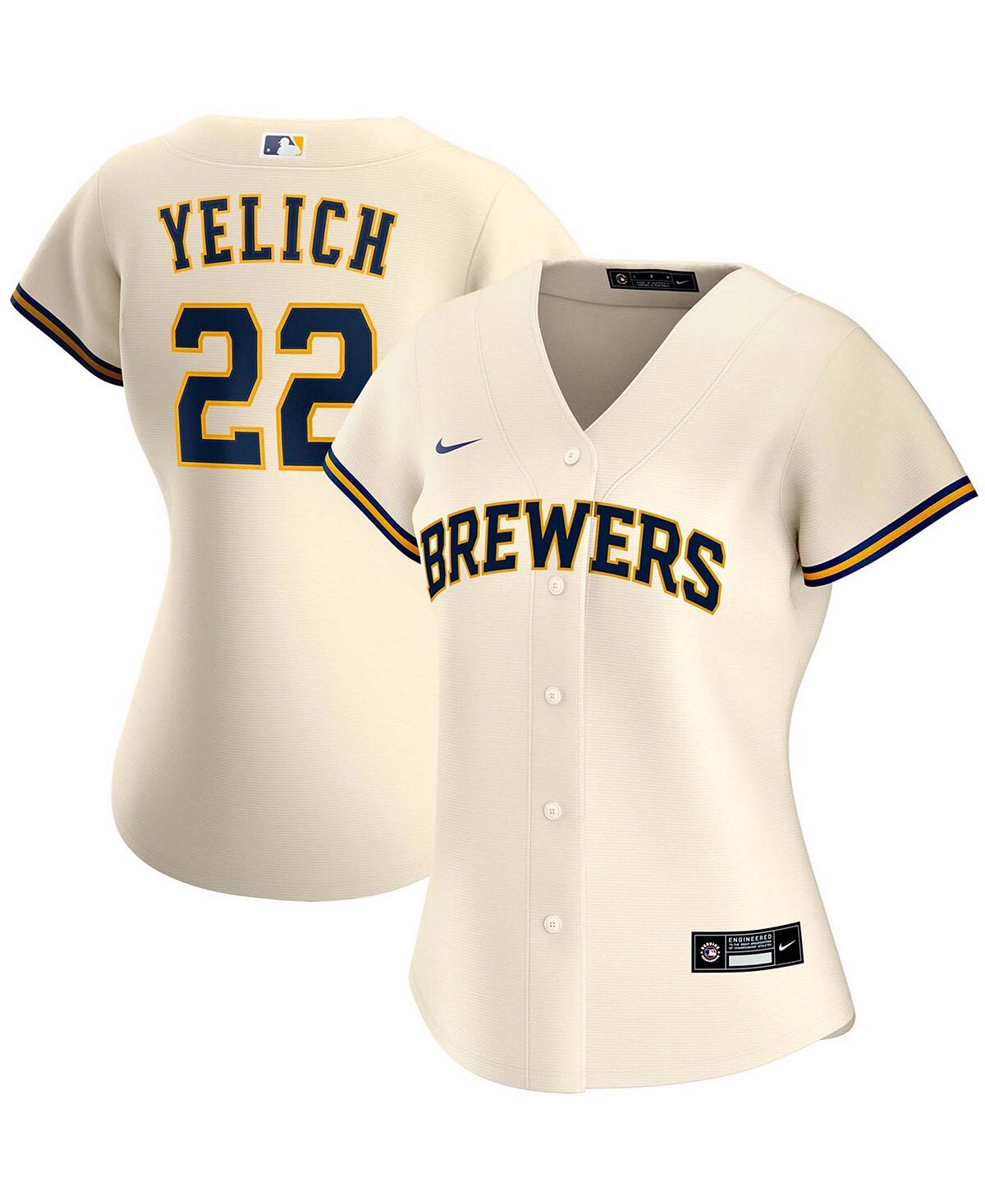 

Женская футболка Christian Yelich Cream Milwaukee Brewers Home Replica Player Nike