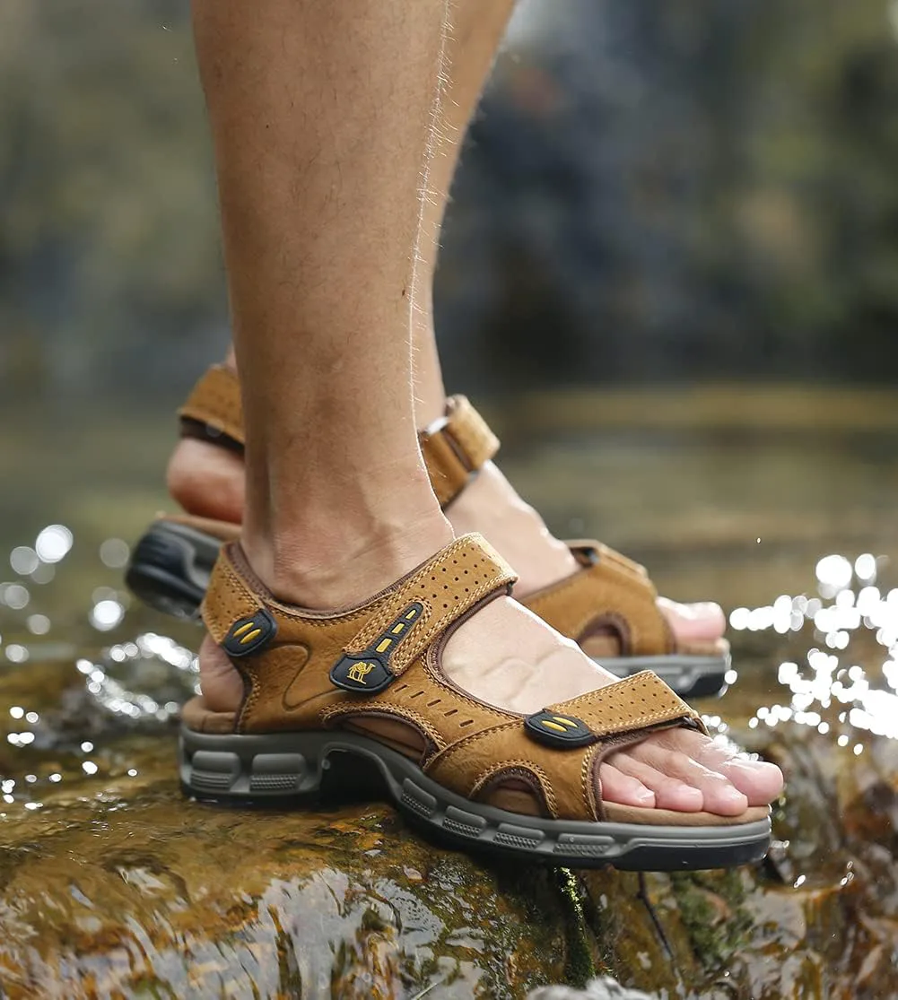 CAMEL CROWN Men's Leather Сандалии for Hiking Walking Beach Treads Water Athletic Outdoor with Premium Air Cushion | Waterproof, коричневый — фото 4