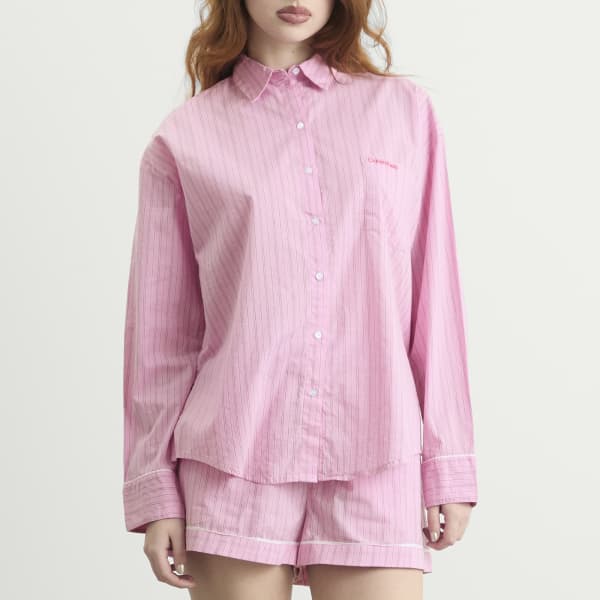 Пижамный комплект из хлопкового поплина Calvin Klein, trail stripe розовый essence — фото 4