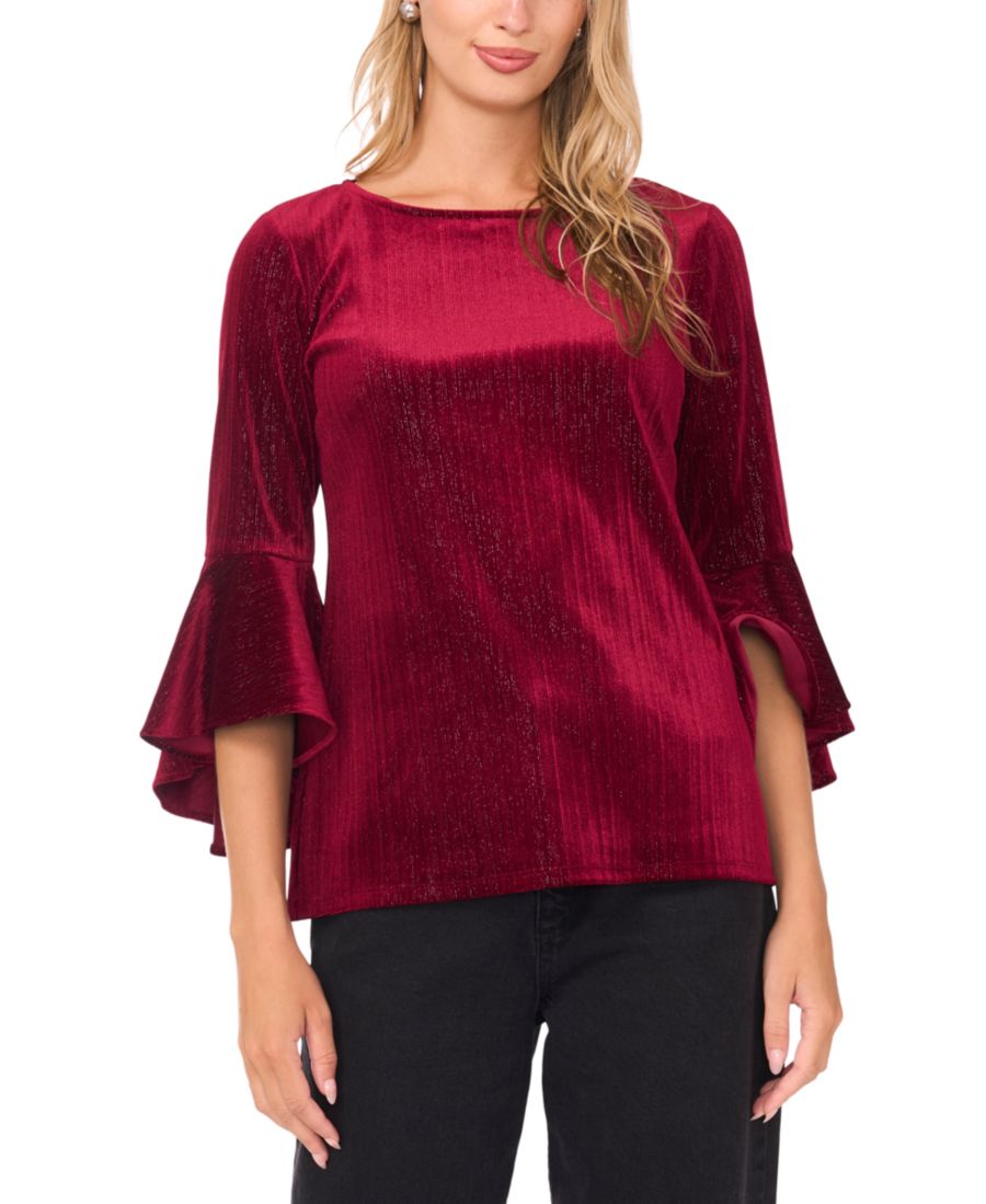 

Женская бархатная блузка с круглым вырезом и рукавами 3/4 Sam & Jess, Maroon