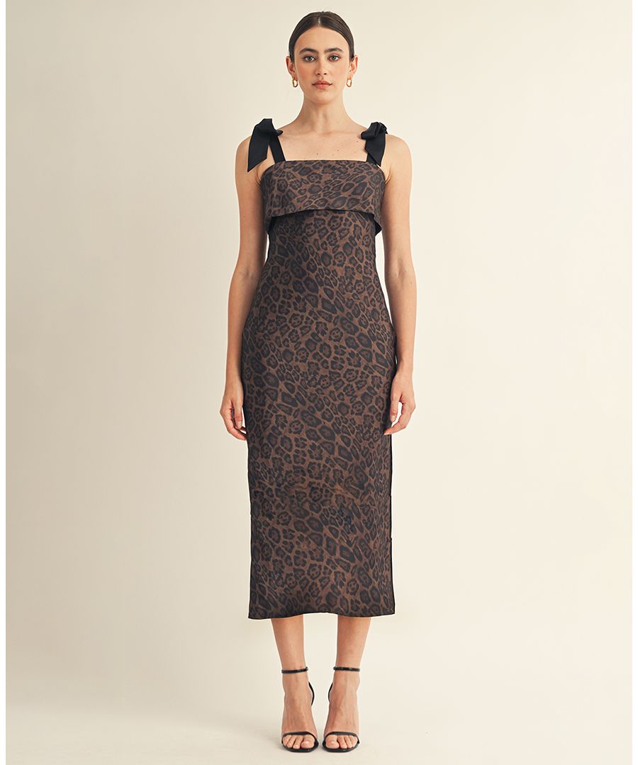 

Женское миди-платье Annelise с квадратным вырезом и завязками на бретелях AROSE STUDIO, INC, Dark brown leopard