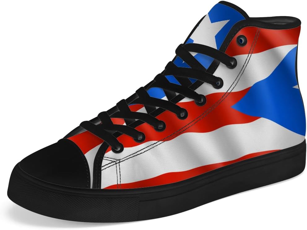 

Мужские и женские высокие кеды с флагом Пуэрто-Рико на холщовой основе, высокие кроссовки на шнуровке, повседневная обувь Chebing, белый