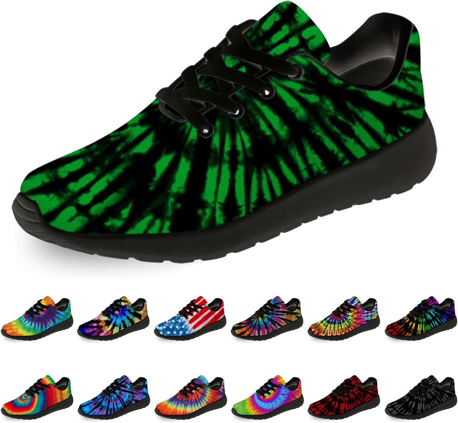 

Кроссовки Horethy Tie Dye для женщин и мужчин, беговые кроссовки, женские и мужские прогулочные, теннисные кроссовки, удобные спортивные кроссовки для джоггинга, подарки, черный/зеленый