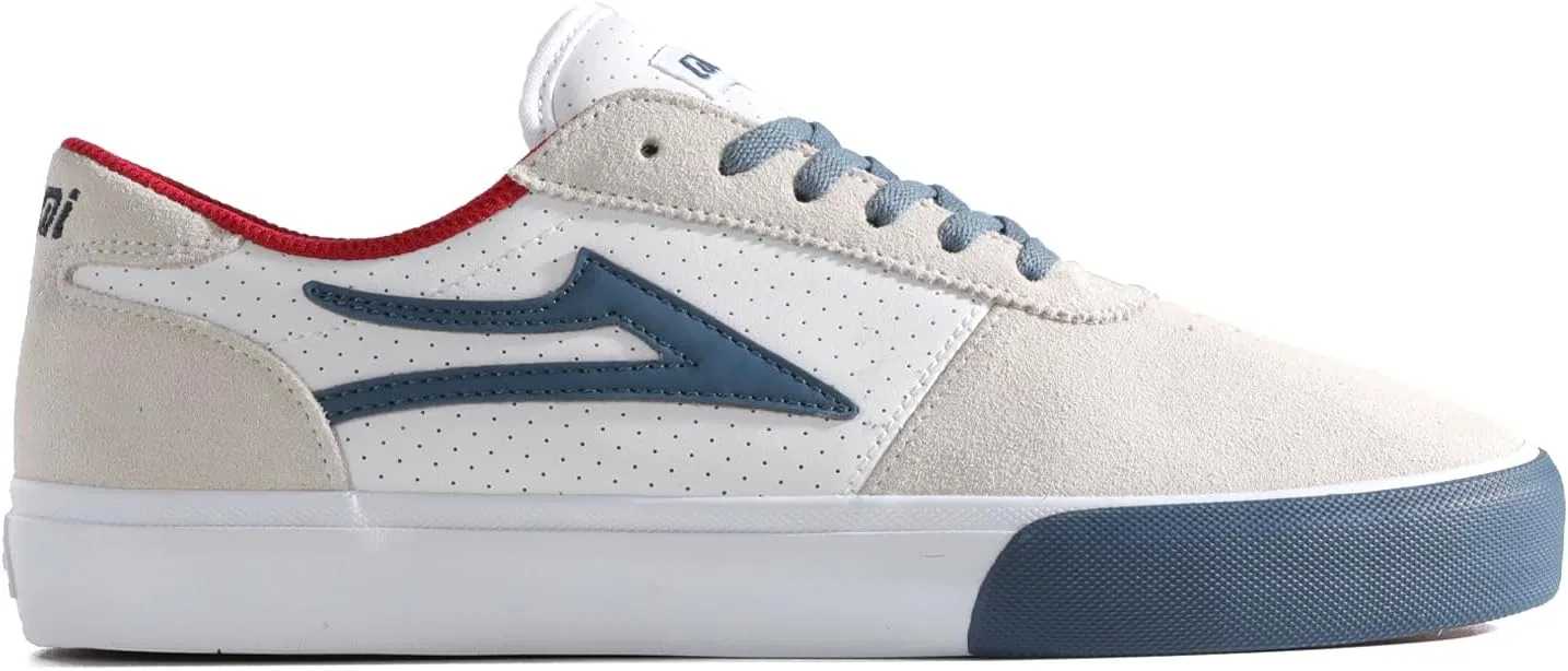 Мужские низкие скейтбордистские кроссовки Lakai Manchester, White Suede Navy Perf