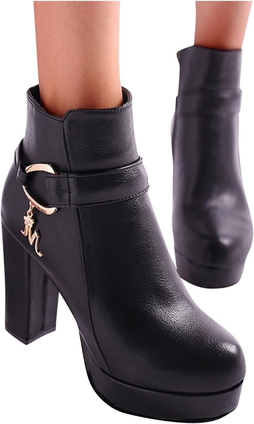 

Женские ботильоны Hbeylia на платформе с боковой молнией, модный дизайн с круглым носком, массивные высокие каблуки, скошенная подошва, короткие ботинки для женщин, для вечерних платьев, свадеб, Рождества и Хэллоуин-вечеринок, черный