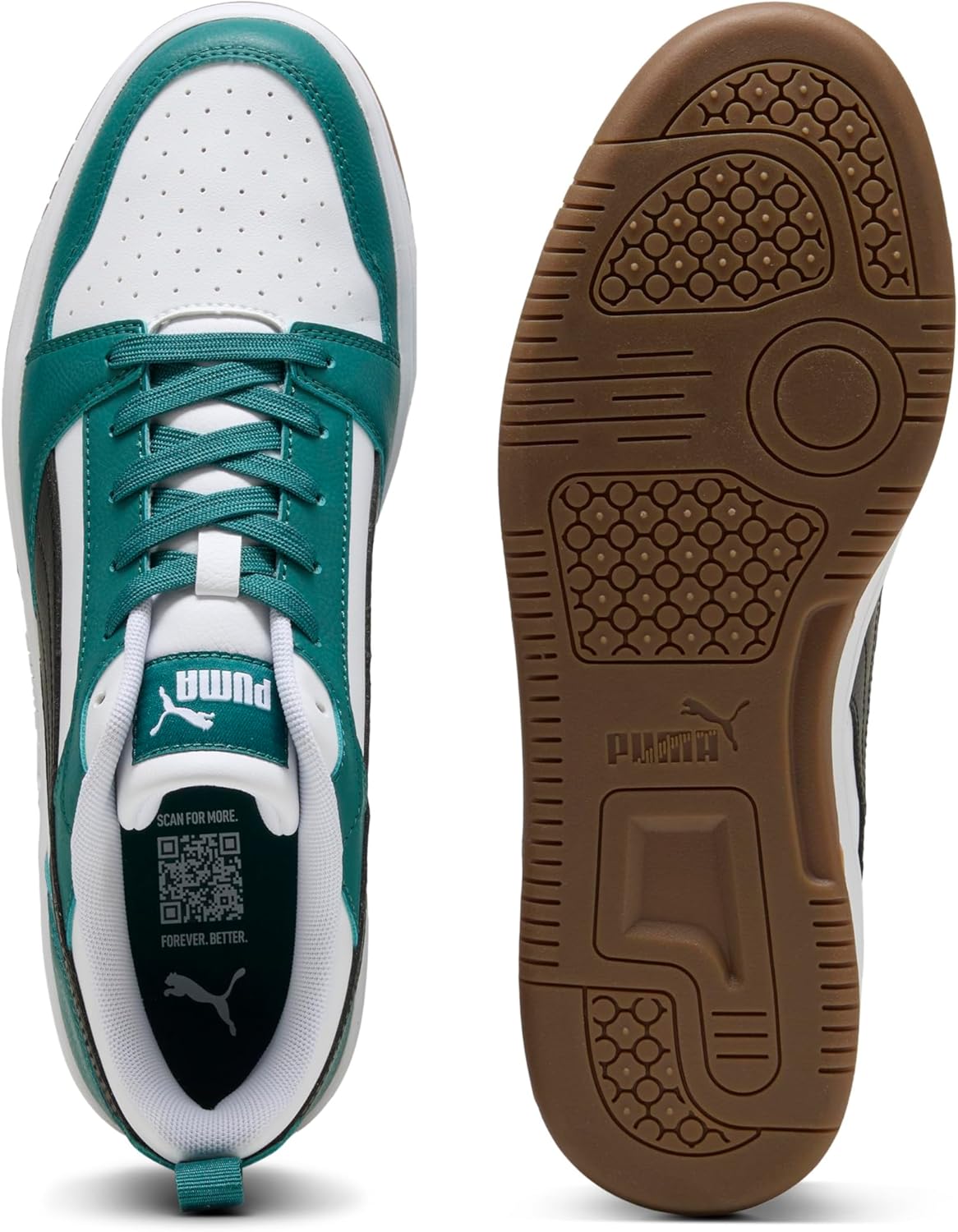 Мужские низкие кроссовки PUMA, белый/черный/изумрудный — фото 4