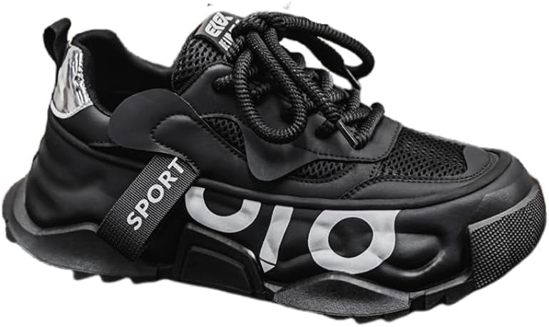 

Мужские модные кроссовки большого размера с толстой подошвой, дышащие - сшитый дизайн, увеличивающие рост Spkfhd, черный