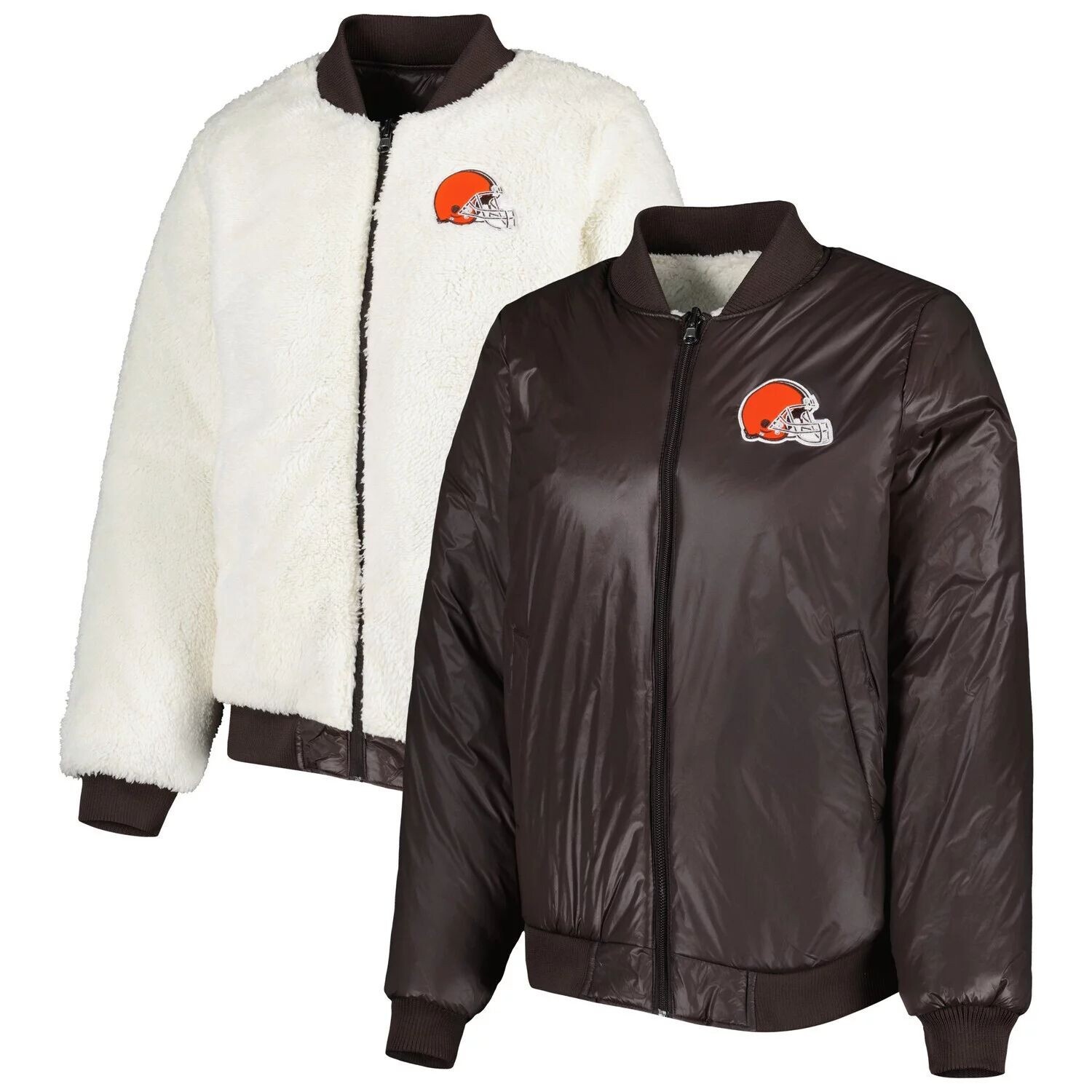 

Женская двусторонняя куртка с молнией во всю длину G-III 4Her Carl Banks Oatmeal/Brown Cleveland Browns Switchback G-III