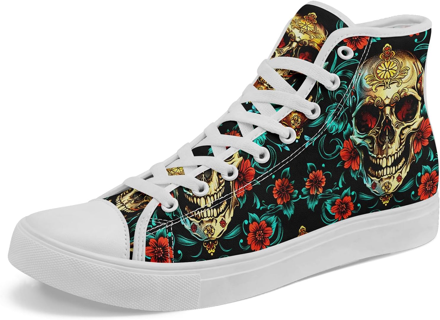 

Высокие кеды на шнуровке AWSOLE Gothic Skull для мужчин и женщин, смелый и дерзкий дизайн кроссовок для повседневной носки, плоская подошва для ходьбы, белый/черный/красный/синий/бирюзовый