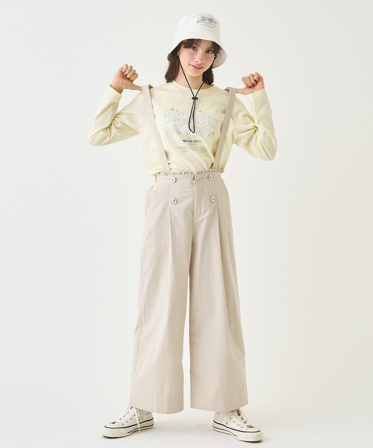Широкие брюки на подтяжках и пуговицах Pom ponette junior, Light beige