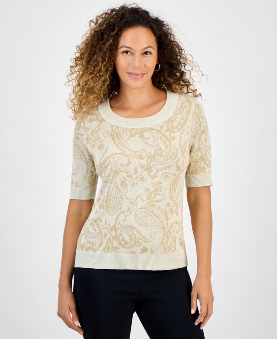 

Укороченный жаккардовый свитер, эксклюзивно от Macy's JM Collection, Whisper White