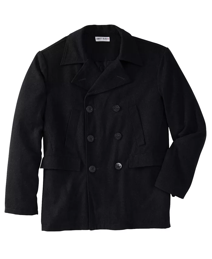 

От KingSize Мужское двубортное шерстяное пальто Big & Tall Peacoat Liberty Blues, черный