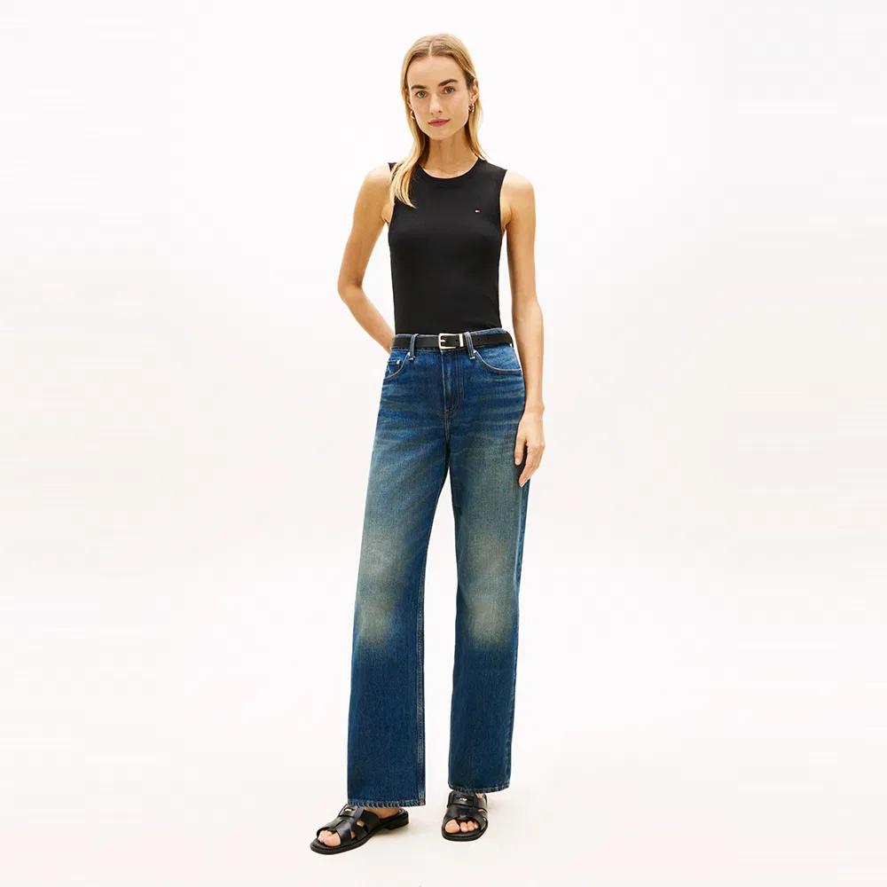 Женский хлопковый ребристый топ-майка Tommy Hilfiger Women чёрный — фото 2