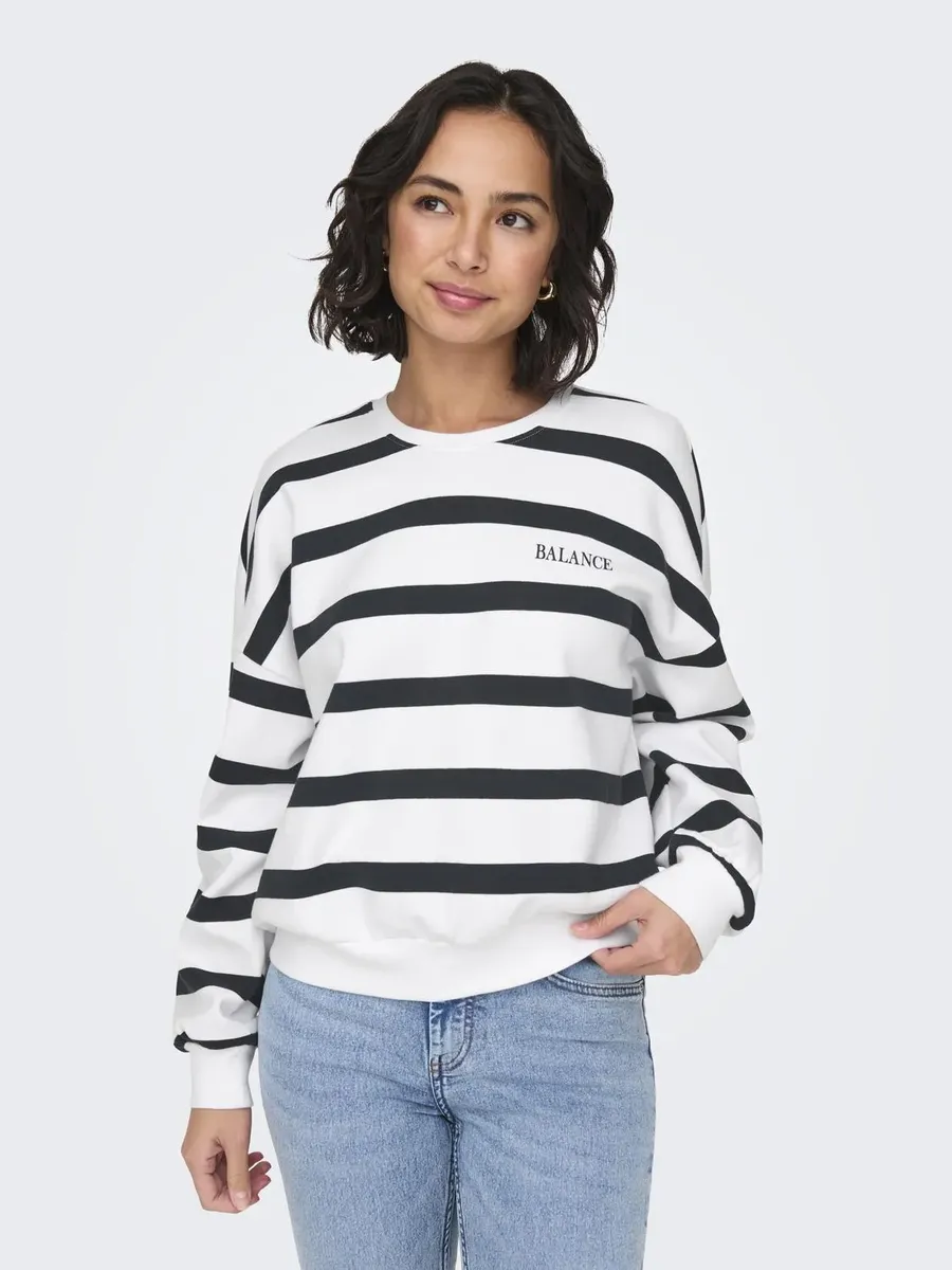 

ONLY Свитер "ONLASHLEY L/S O-NECK SWT", цвет Bright White Stripes:Night Sky + Print Balance