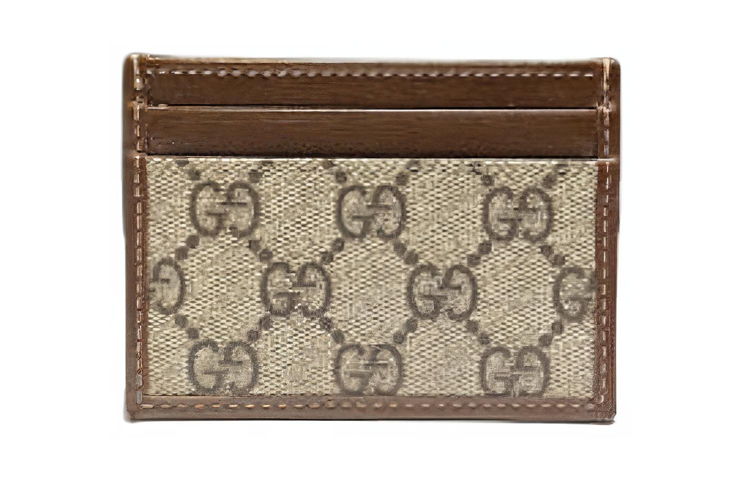 GUCCI Кожаный держатель карт с холщовой вставкой унисекс черный и коричневый — фото 3