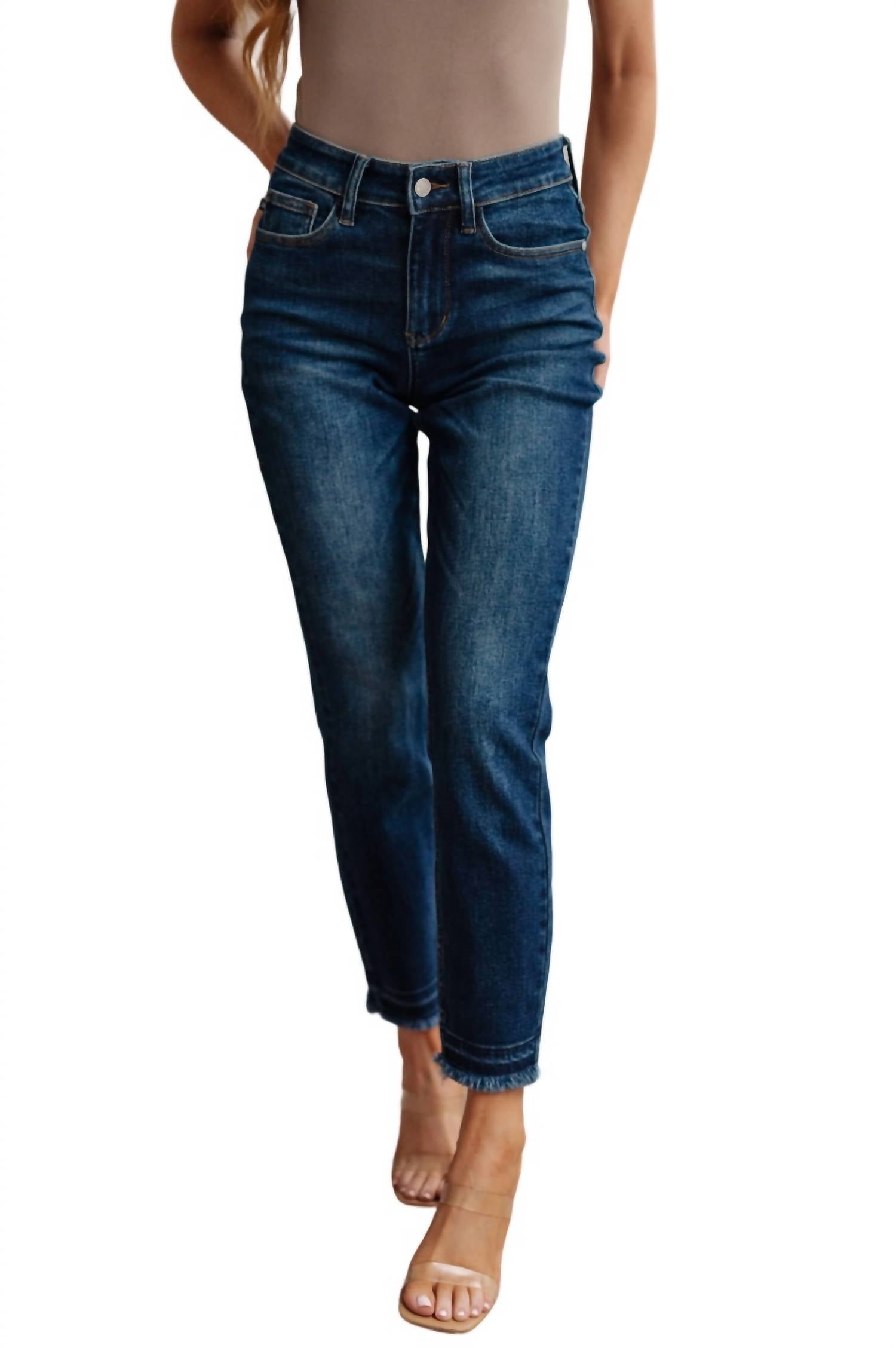 

Джинсы с высокой посадкой и узким подолом темного цвета Judy Blue, цвет dark wash