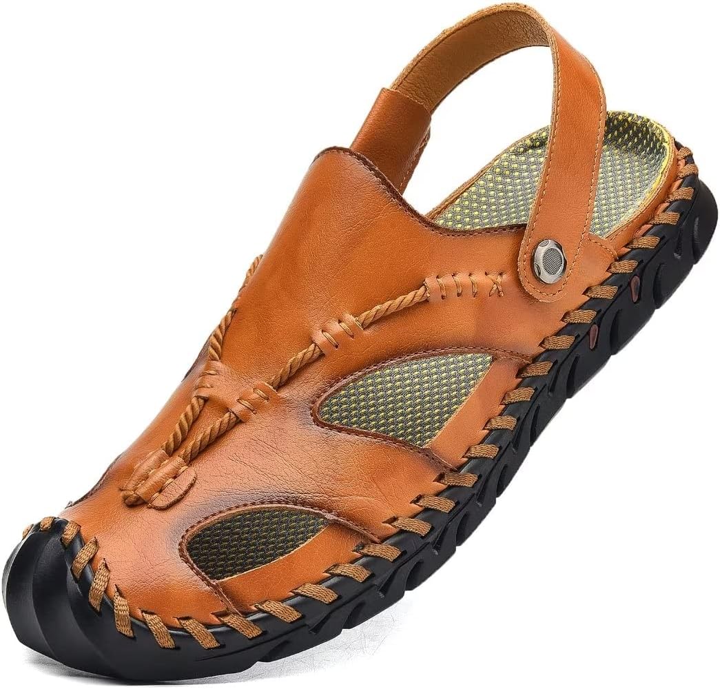 

Мужские сандалии Dabbqis из кожи с закрытым носком, для улицы и пляжа, летние, противоскользящие, Brown-3