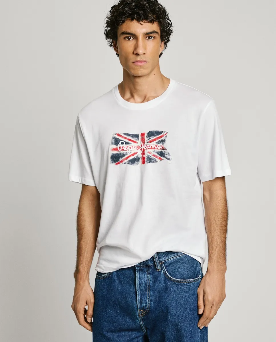 

Мужская футболка с коротким рукавом и принтом флага Pepe Jeans, белый