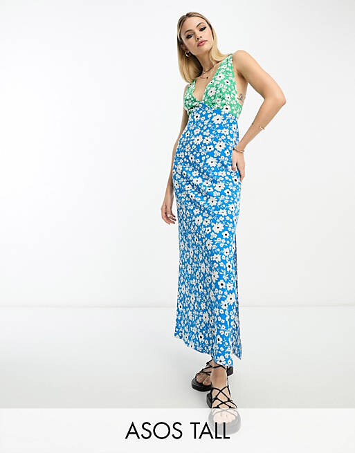 

Платье миди с открытой спиной и смешанными принтами ASOS DESIGN Tall