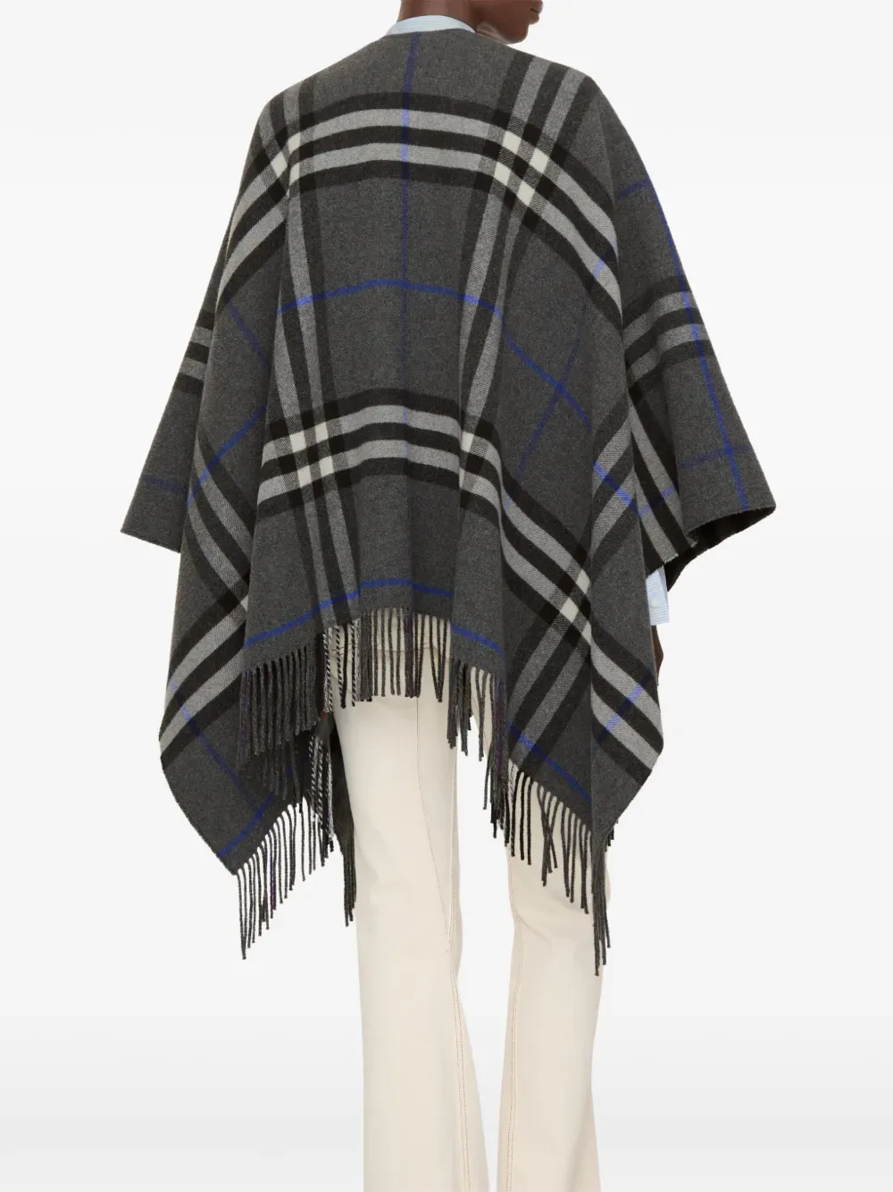 Плед из шерсти и кашемира Burberry, плед с контрастной отделкой, серый — фото 3